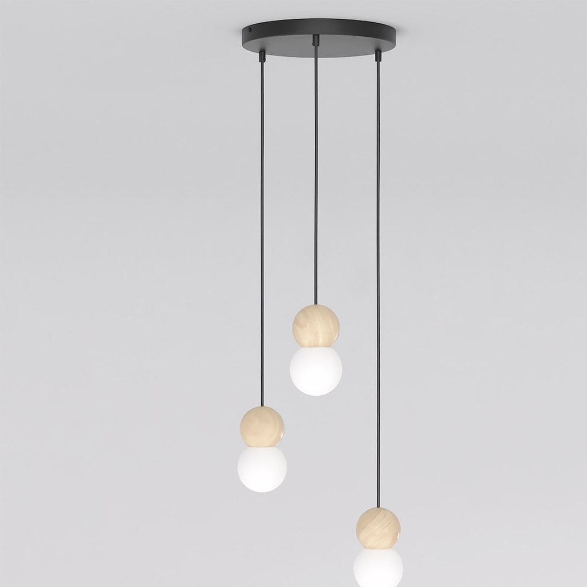 Lampada a sospensione LOOP in acciaio nero e legno
