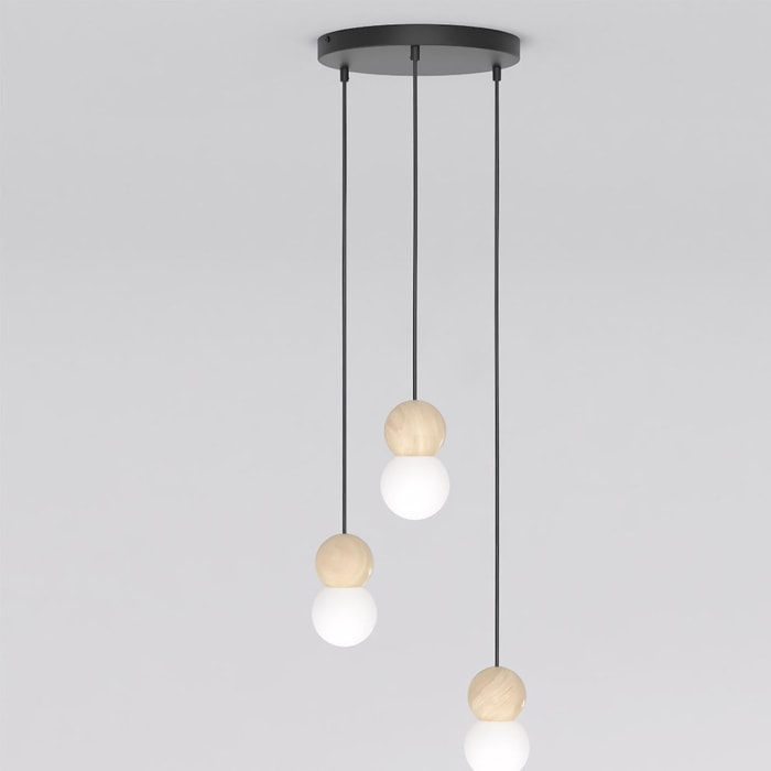 Lampada a sospensione LOOP in acciaio nero e legno