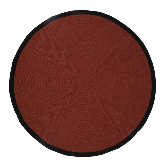Tapis Rond Coton Terracotta Bord Noir 120cm