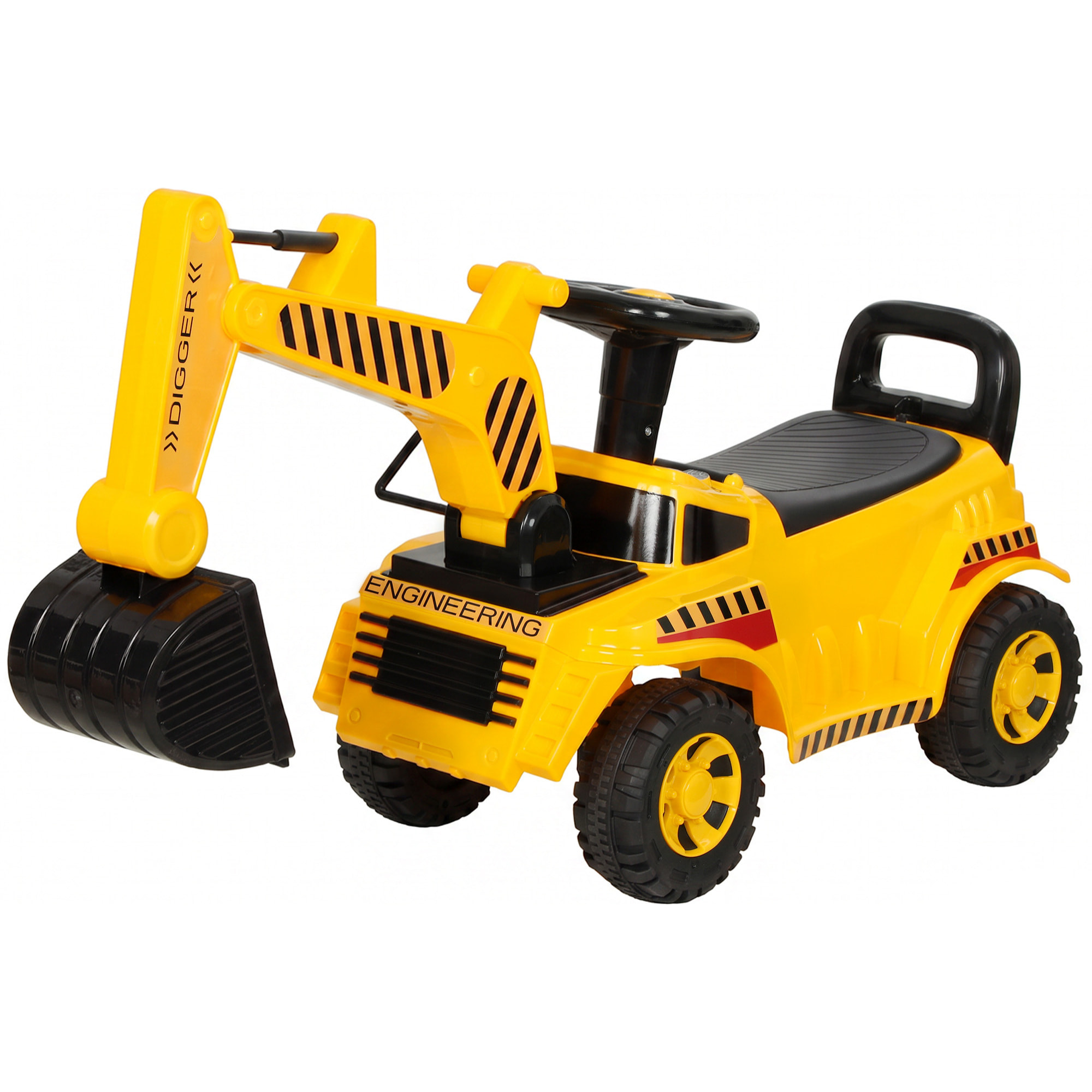 Trotteur porteur tractopelle pelleteuse avec casque et klaxon jaune noir