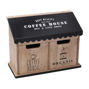 Portatutto in legno con 2 cassetti, nero rettangolare cm23,5x10,7h18