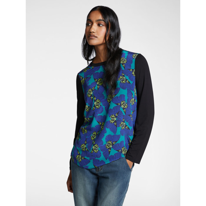 Elena Mirò - Blusa bimaterica stampata - Blu