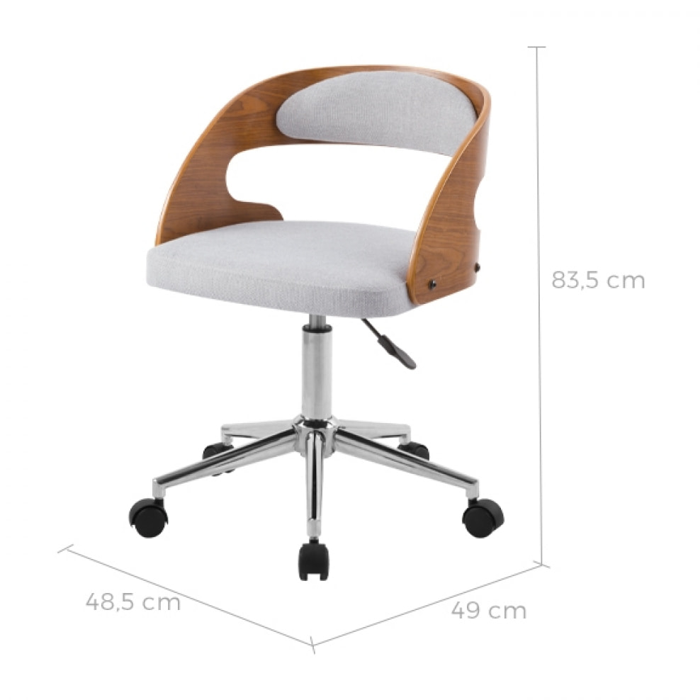 Chaise de bureau pivotante et réglable en bois et tissu gris - Louis