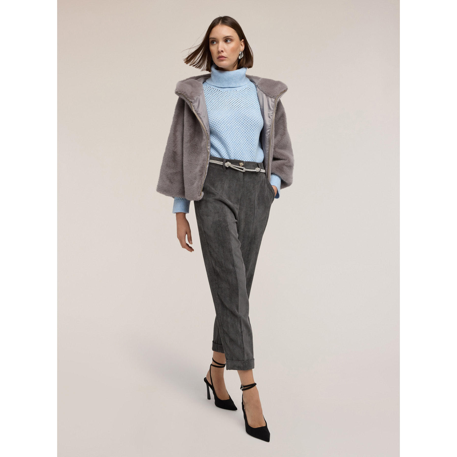 Motivi - Pantalones carrot de pana - Gris