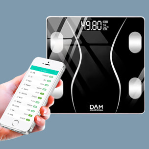 Báscula inteligente con bioimpedancia, Bluetooth y App. Peso, grasa%, IMC, edad corporal, etc.