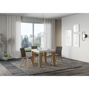 Mesa extensible 90x90/246 cm Naxy Mix tapa Fresno Blanco patas Roble Natural