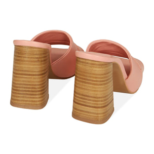 Mules de piel de becerro rosa, tacón de 9 cm