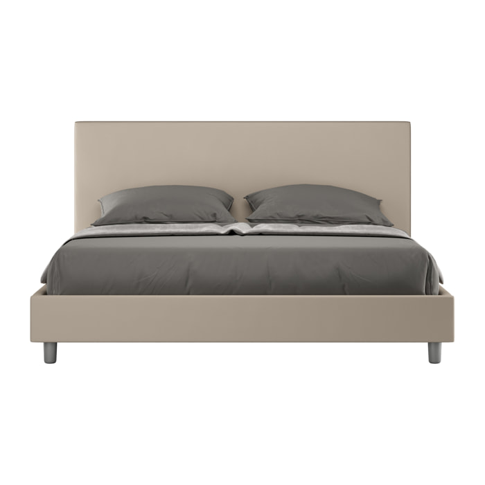 Cama sin somier acolchada 160x190 cuero sintético gris paloma Naspy