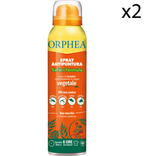2x Orphea Spray Antipuntura Safari Formula Repellente Profumato per Zanzare Tafani e Zecche - 2 Flaconi da 100ml