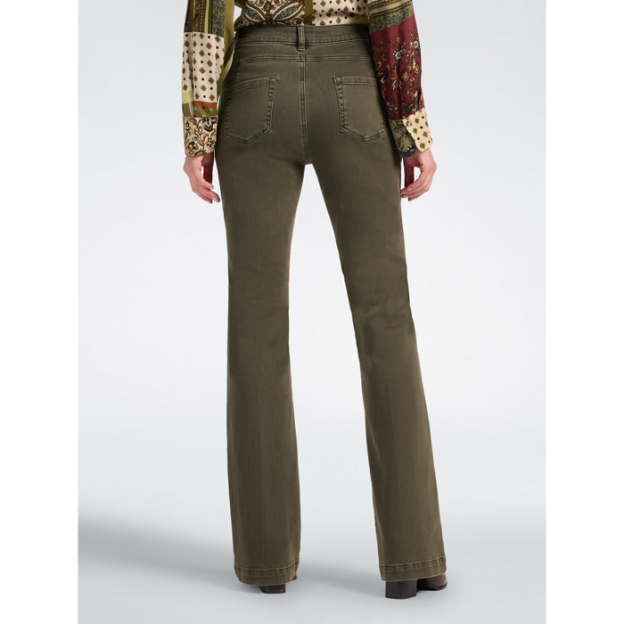 Elena Mirò - Pantalones flare en drill mezcla de algodón - Verde militare