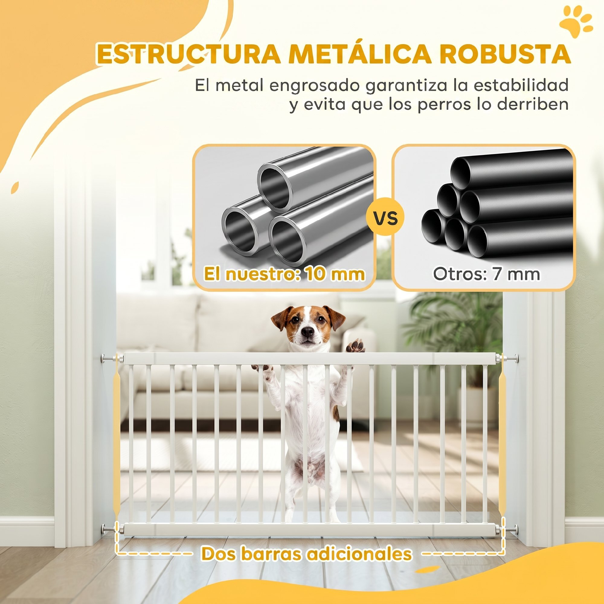 Barrera de Seguridad para Perros Pequeños Extensible 67-93,5 cm, Altura 45 cm, para Puertas y Escaleras, Puerta para Perros con Montaje a Presión, 2 Extensiones 7/14 cm, Blanco