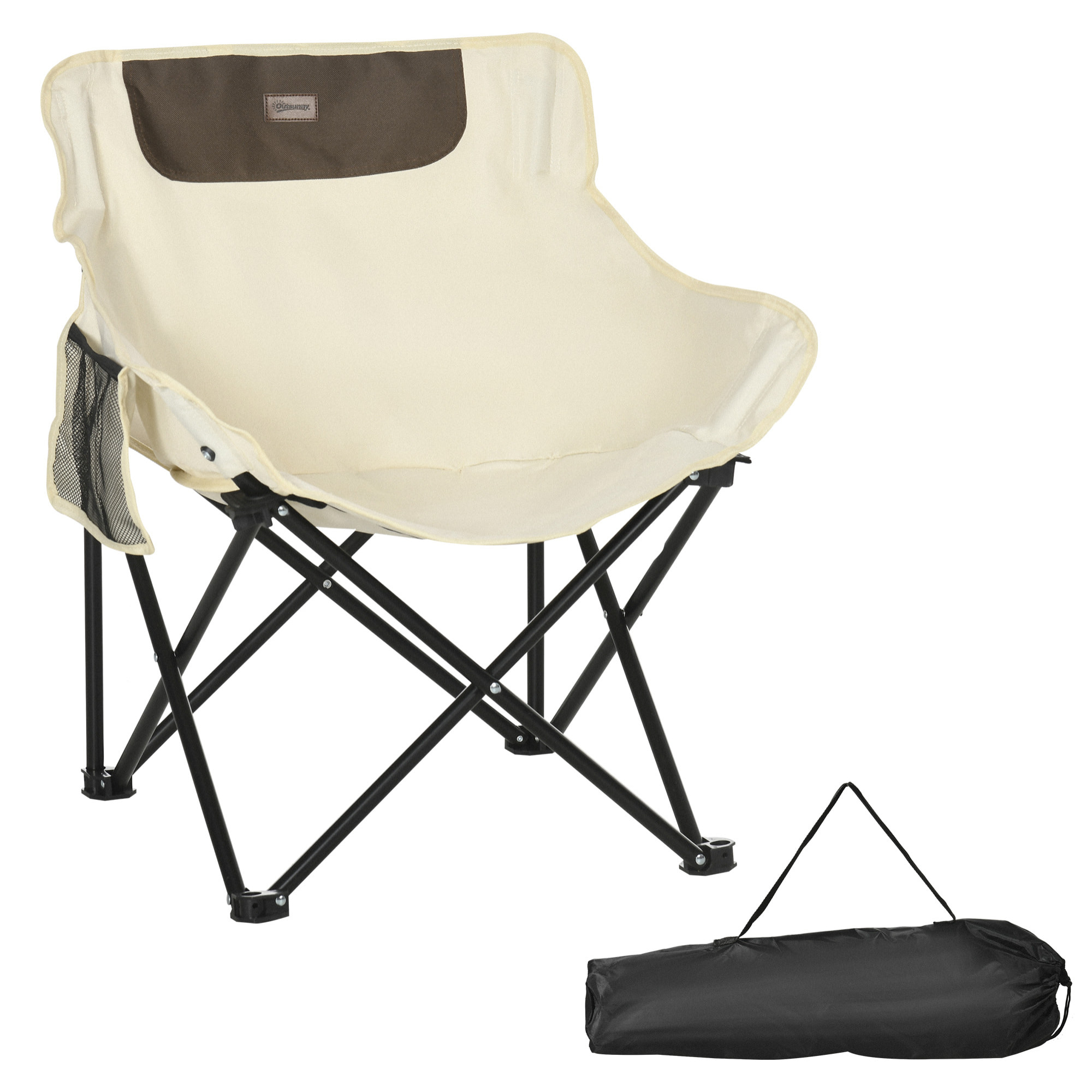 Chaise de camping pliable avec sac de transport et pochette de rangement acier oxford beige