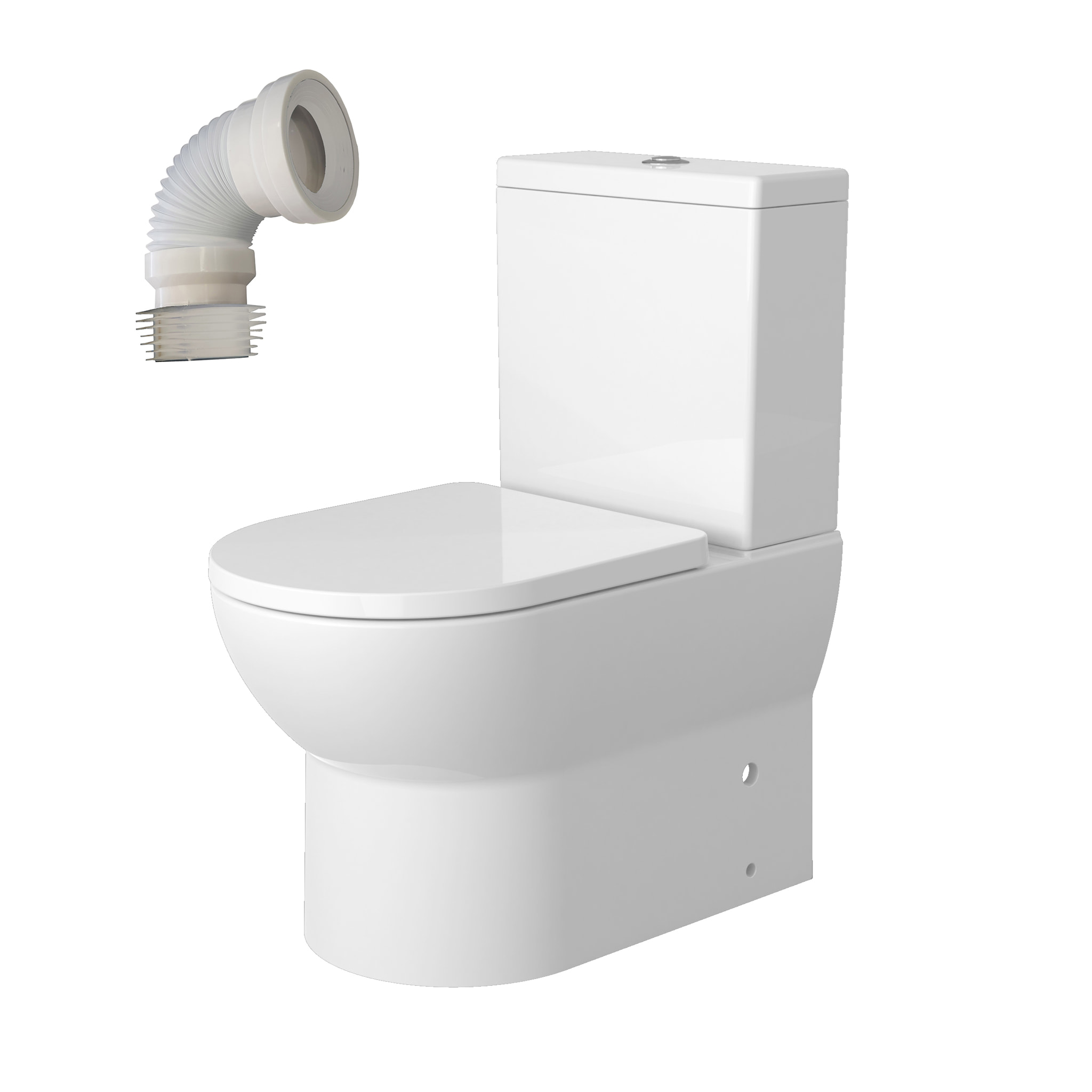 Pack WC A4 + Manguito conector | Inodoro de ceramica | Manguito extensible 150-470mm | WC con Tapa amortiguada | Doble descarga | Salida dual | Alday