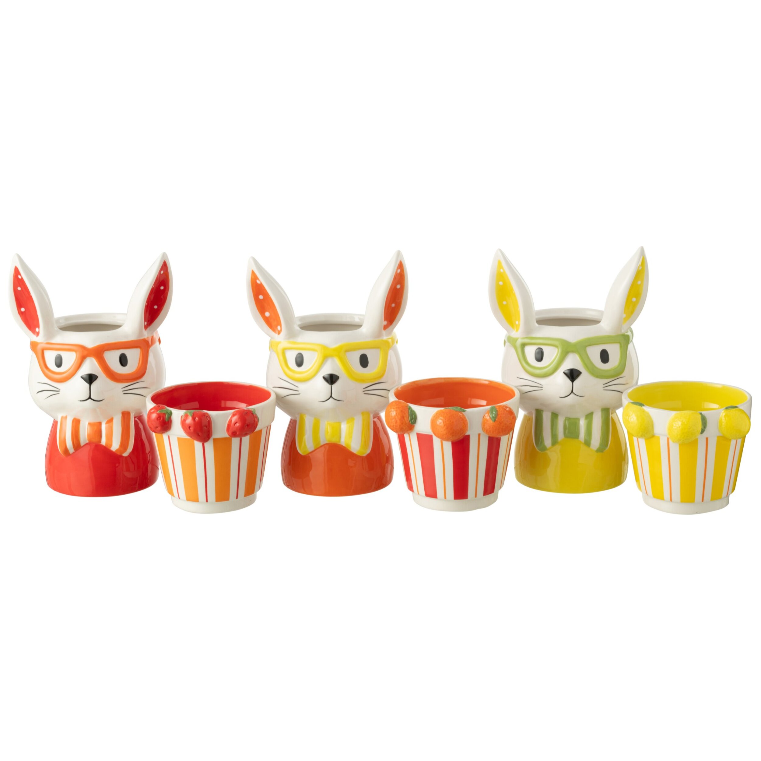 J-Line cache-pot 2 Parties Lapin Dolomite - céramique - mix - large - 3 pièces - Ø 14 cm