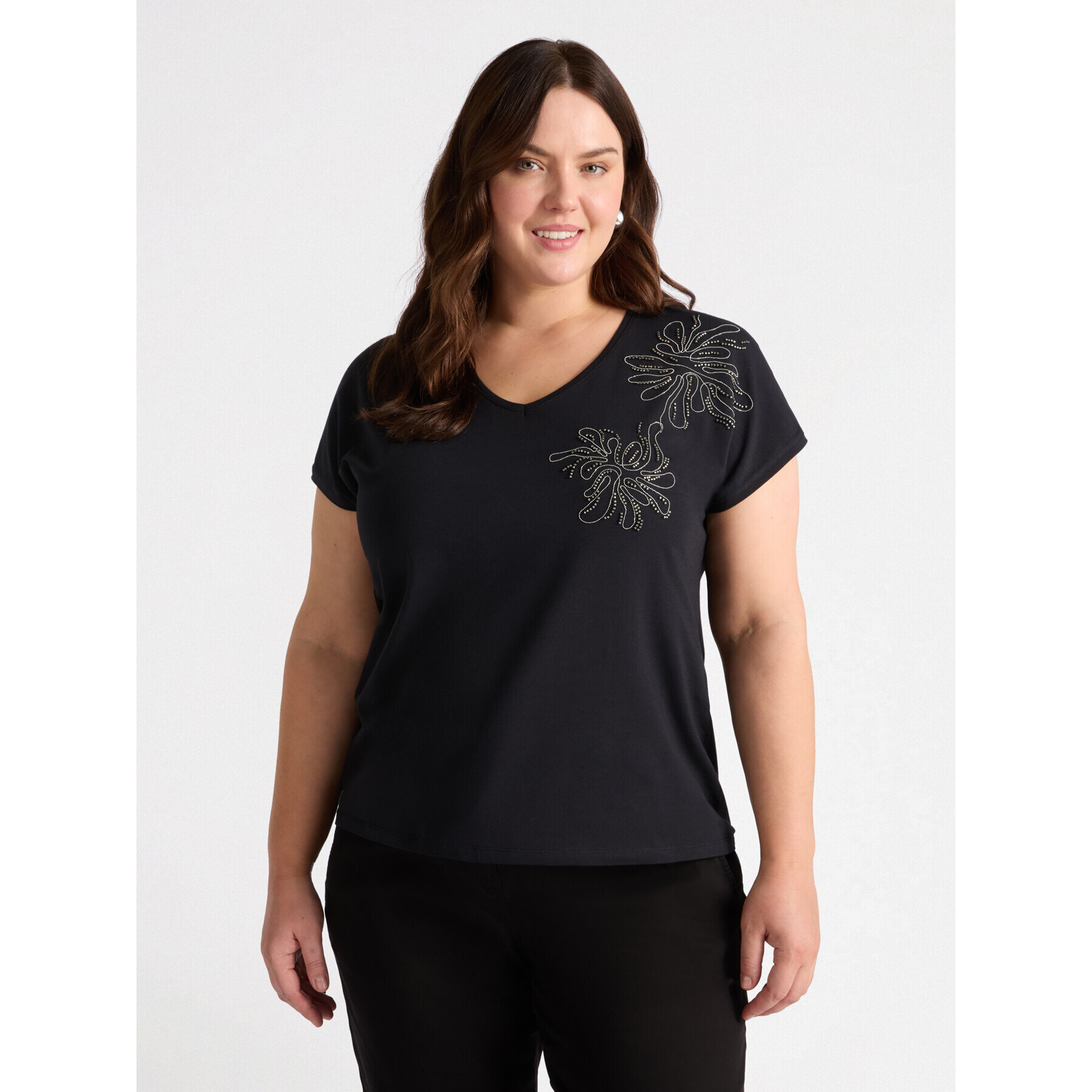 Fiorella Rubino - T-shirt con ricamo floreale - Nero