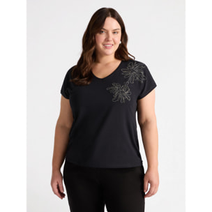 Fiorella Rubino - T-shirt con ricamo floreale - Nero