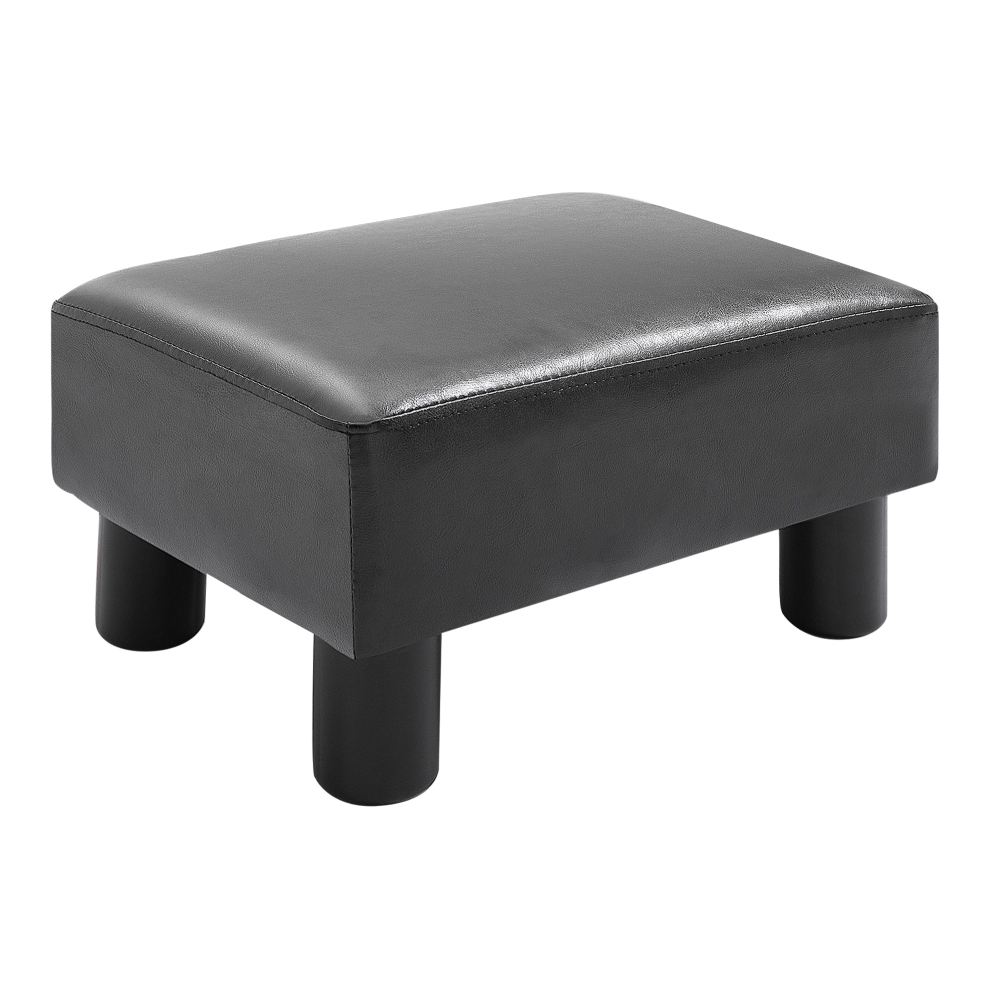 Reposapiés de Salón Taburete Bajo Tapizado en Cuero Sintético Otomana Rectangular con Estructura de Plástico para Sala de Estar Dormitorio Negro