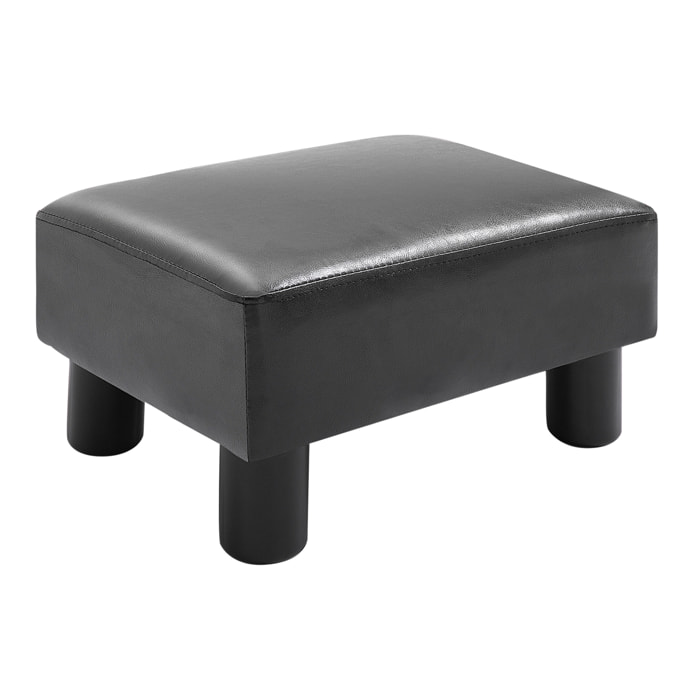 Reposapiés de Salón Taburete Bajo Tapizado en Cuero Sintético Otomana Rectangular con Estructura de Plástico para Sala de Estar Dormitorio Negro