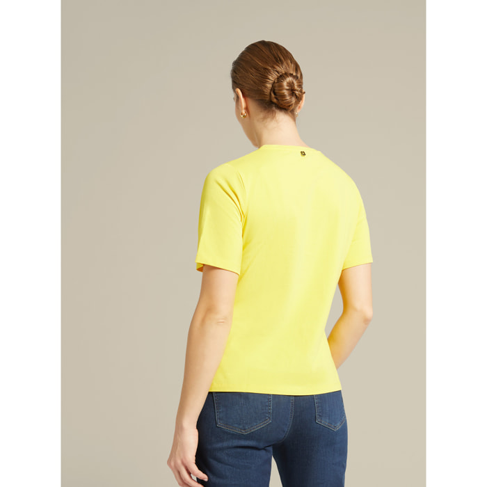 Elena Mirò - T-shirt con stampa e ricamo - Giallo