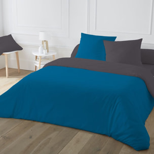 Parure de couette 3pcs 100% coton 57fils bicolore - bleu et marron