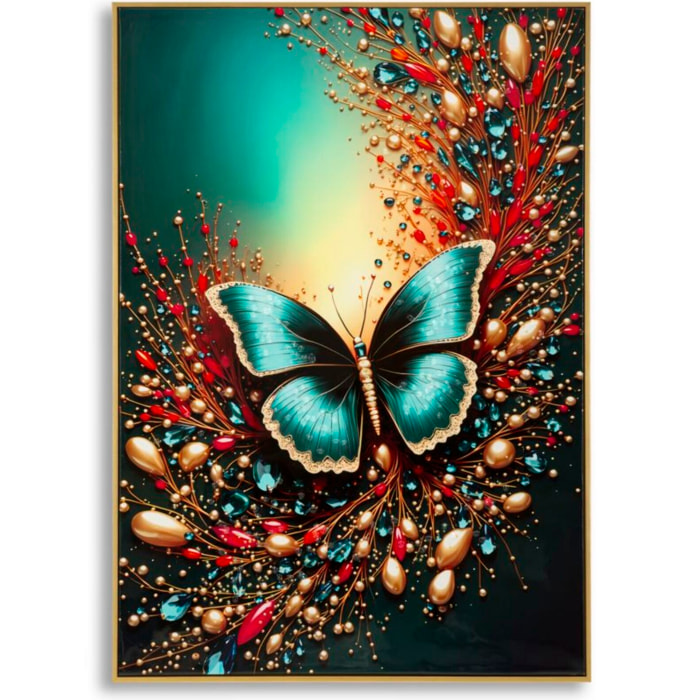STAMPA DECORATA SU TELA LACCATA C/CORNICE BUTTERLY -B- CM 70X4X100