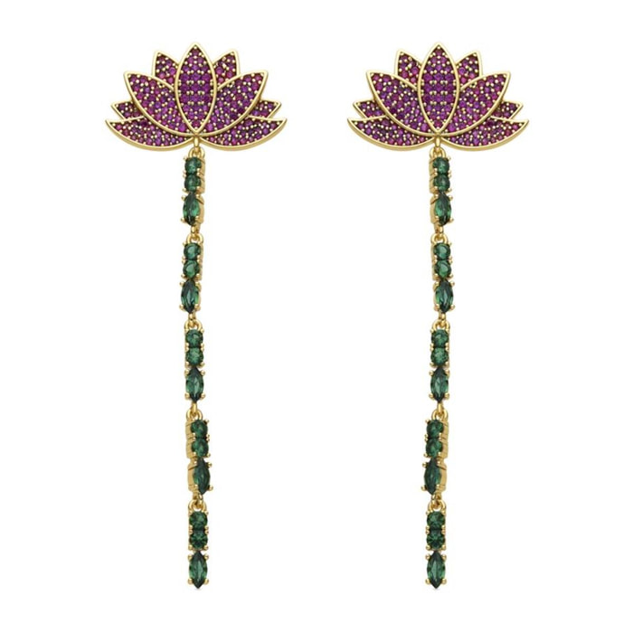 Pendientes con Circonita Multicolor acabado oro 18k