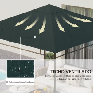 Outsunny Techo de Repuesto para Cenador, 3x3 m, Cubierta de Repuesto con 8 Orificios de Drenaje, Ventilación y Protección UV, SOLO Toldo de Recambio para Pabellón Gazebo, Verde Oscuro