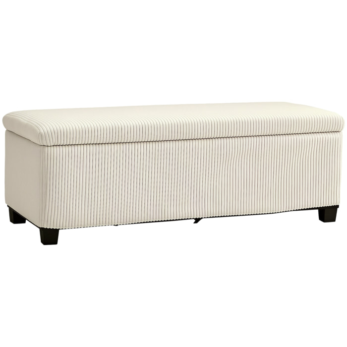 Puff Almacenaje, Banco Almacenaje Plegable, Capacidad de 84 L, 112x42x40 cm, Tapizado en Pana, Pie de Cama, para Sala de Estar, Dormitorio, Entrada, Beige
