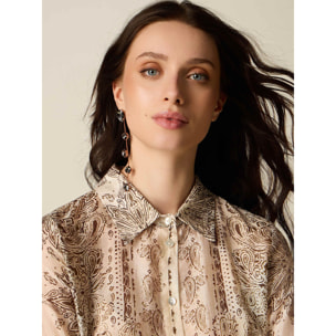 Oltre - Camicia in voile fantasia - Beige