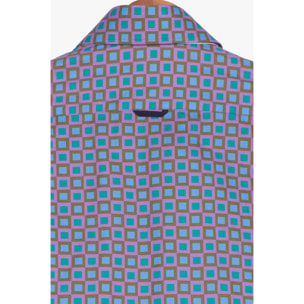 Camicia Uomo 2 Bottoni Button Down 7bottoni Doppio Coll Popeline Stampato Viola Ciclamino Verde Tiffany