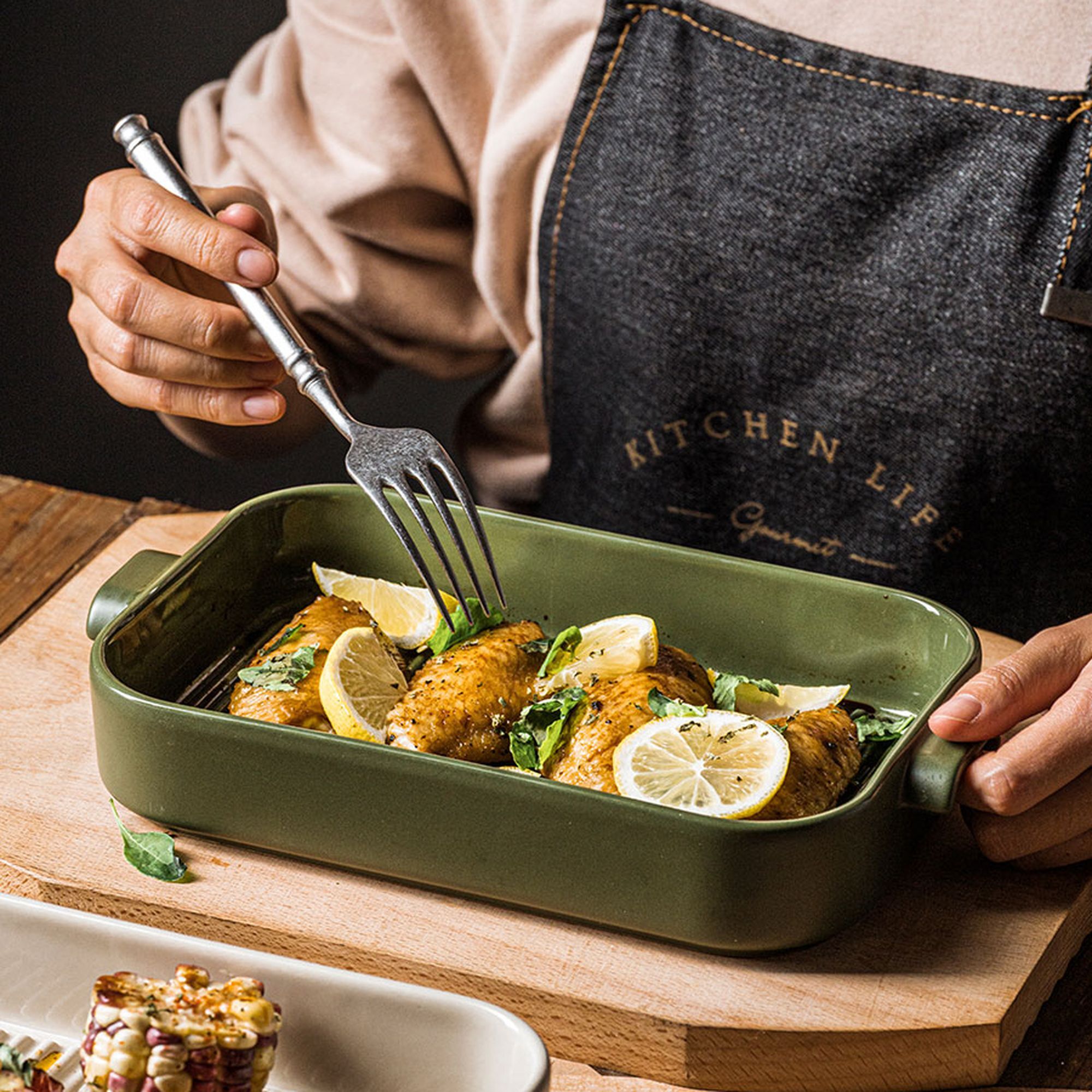 Plat à four grille en grès vert OCTAVE