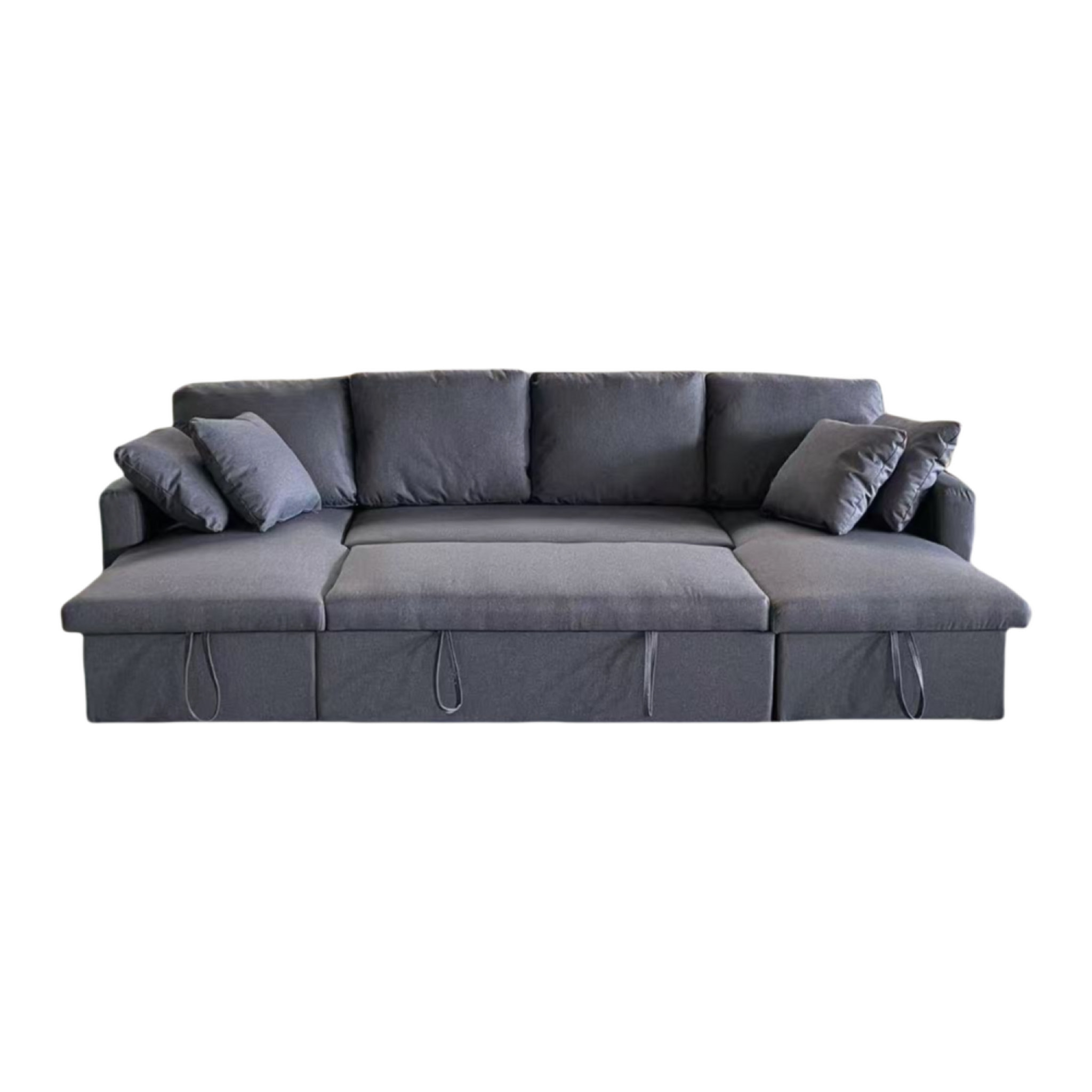 ELLA - Canapé panoramique convertible avec coffre 4 places en tissu - gris foncé