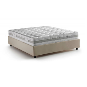 Letto matrimoniale Alessander, Letto contenitore con rivestimento in tessuto, 100% Made in Italy, Apertura frontale, con materasso Cm 160x200 incluso, Beige