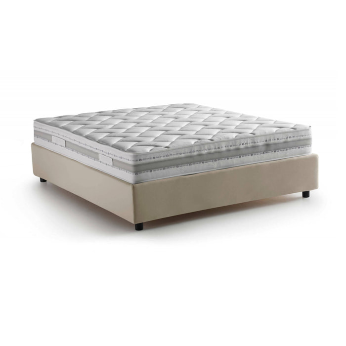 Letto matrimoniale Alessander, Letto contenitore con rivestimento in tessuto, 100% Made in Italy, Apertura frontale, con materasso Cm 160x200 incluso, Beige