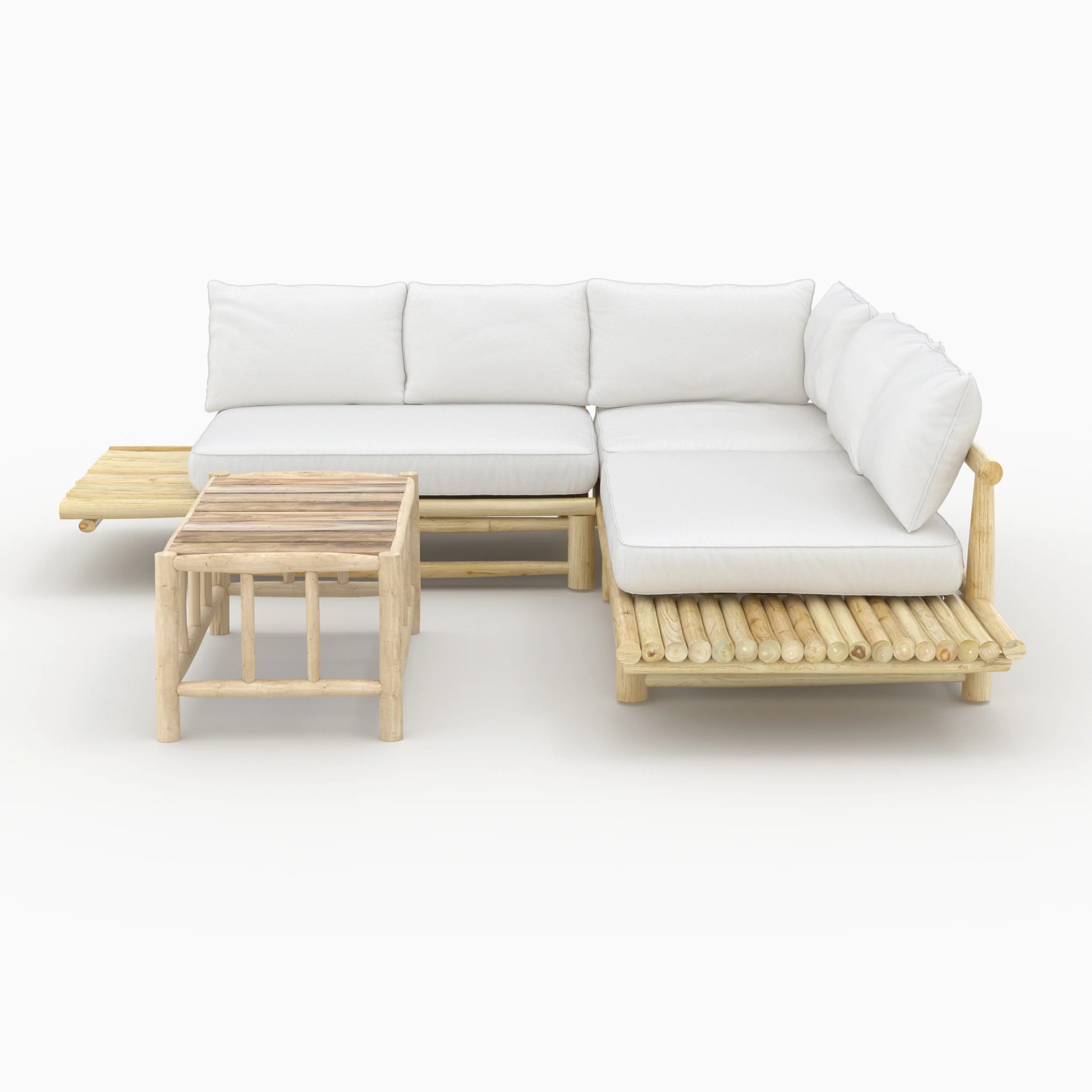 Salon de jardin blanc 4 personnes en bois de teck, canapé, table basse - Ily