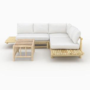 Salon de jardin blanc 4 personnes en bois de teck, canapé, table basse - Ily