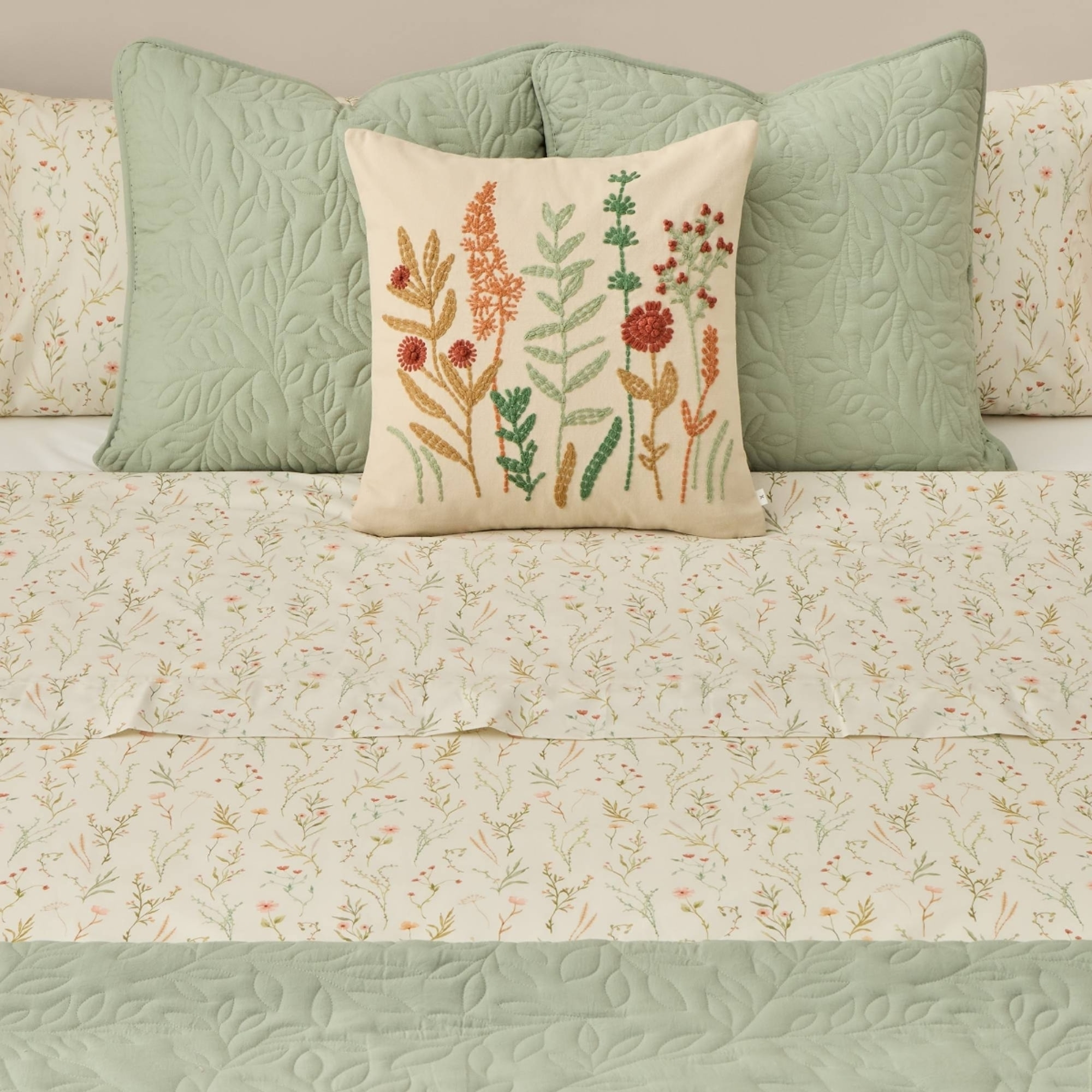 Funda nórdica algodón percal 180 hilos estampado floral Rita color verde 100% Algodón percal