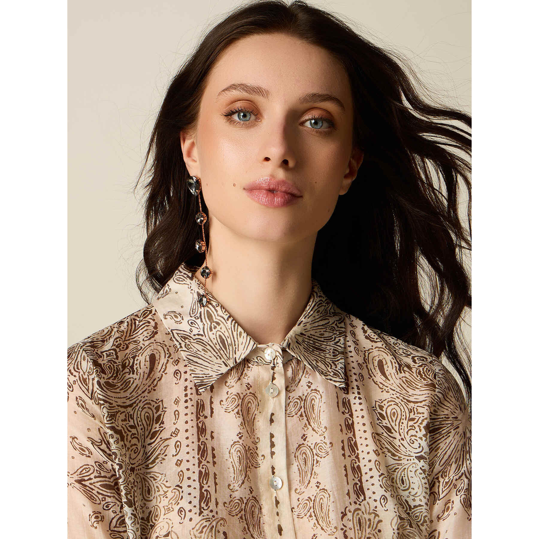 Oltre - Camisa de voile estampada - Beige