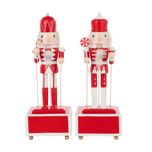 J-Line décoration Casse-Noisette Musique - bois de pin - rouge/blanc - 2 pièces