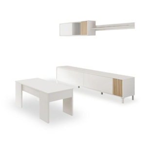 Pack salón con mesa de centro Nitza Plus V2 Blanco Artik (Blanco Mate) - Natur