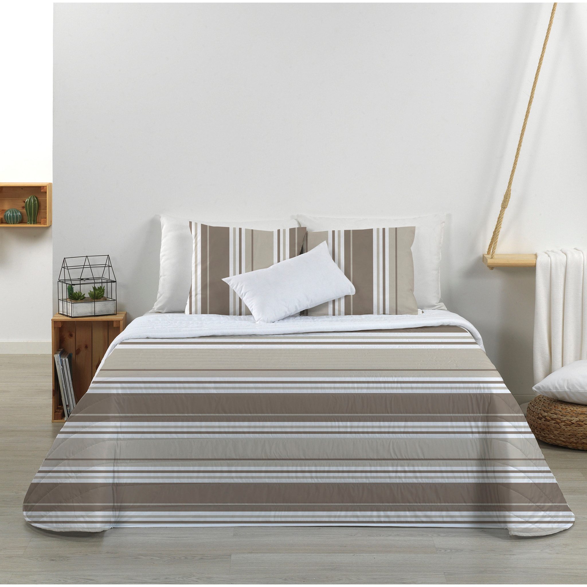 Pack colcha + 2 fundas de cojín WIDE LINE PIEDRA Nordic-Home