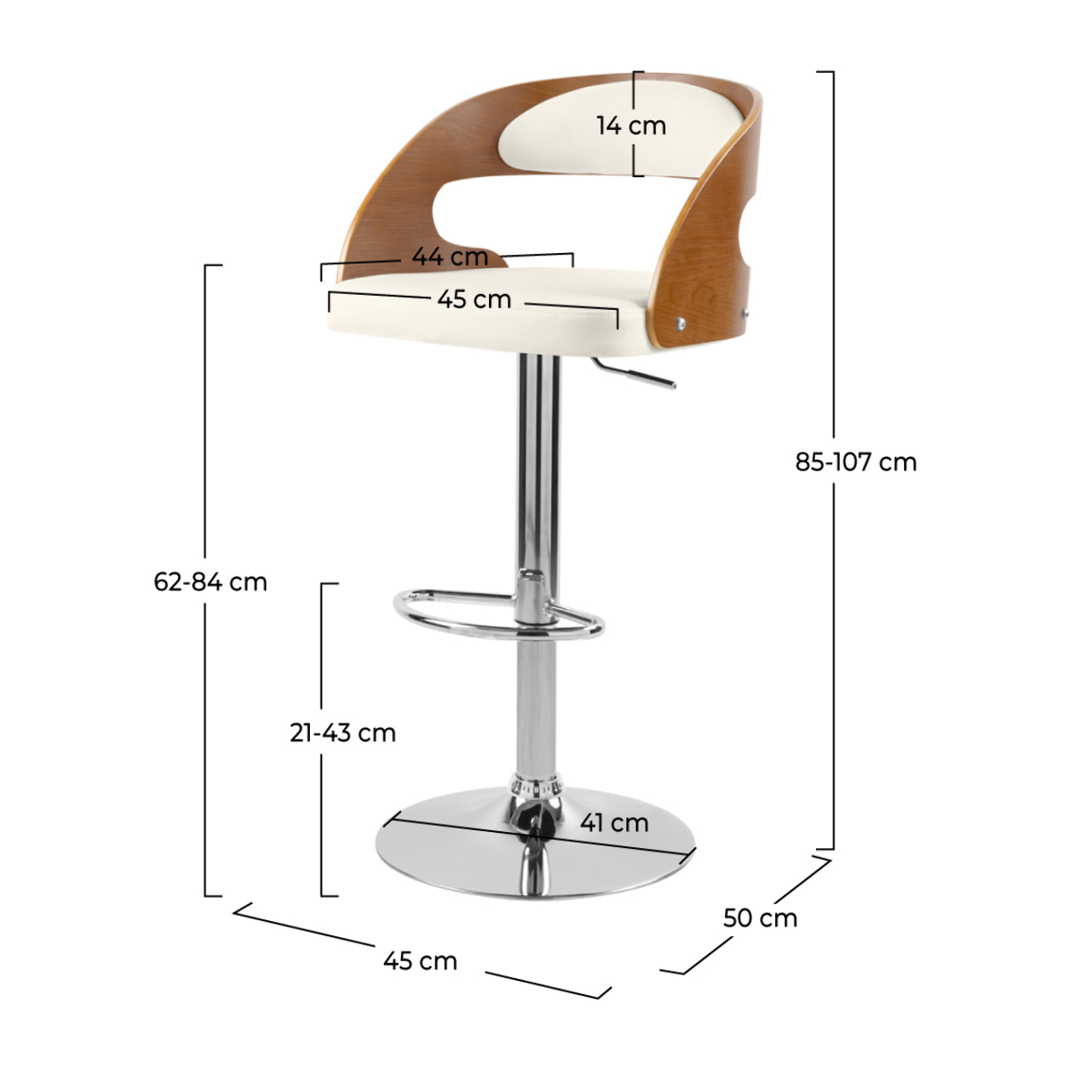 Chaise de bar réglable 62/84 cm en cuir synthétique blanc - Louis