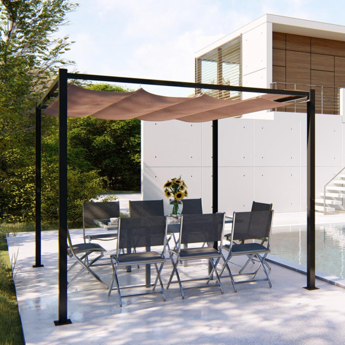 Pergola autoportante 3 x 3 m en acier avec toile taupe MEDELIN