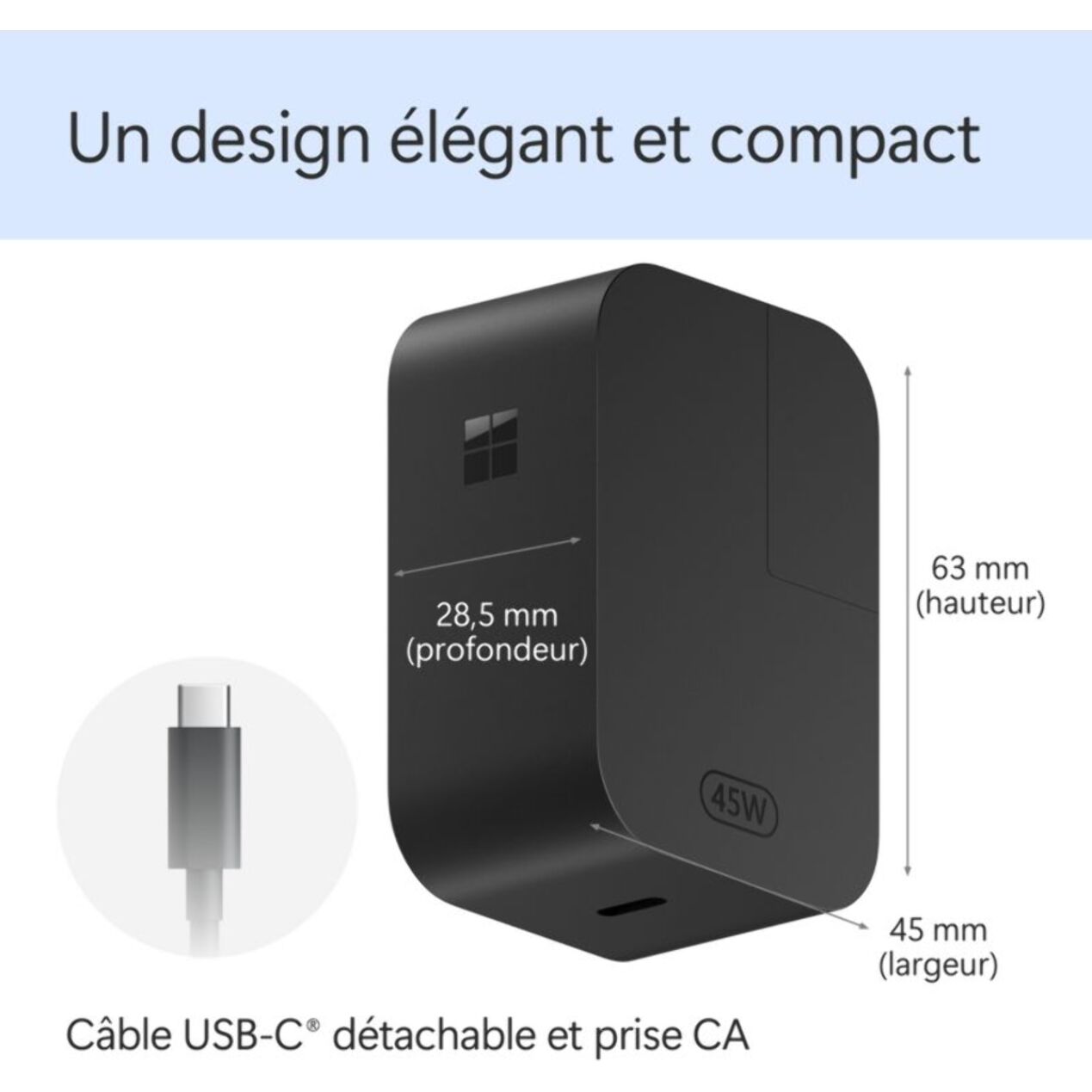 Chargeur secteur MICROSOFT Surface Chargeur USB-C 45W Universel