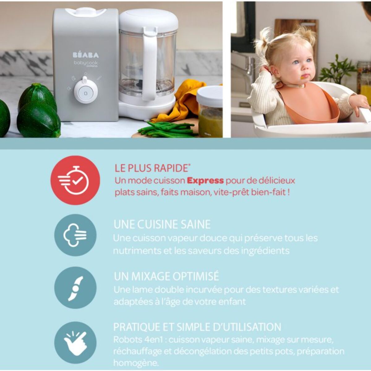 Mixeur Cuiseur Bébé BEABA Babycook Express -Gris Velours