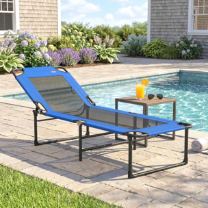 Tumbona Plegable, Tumbona Jardín Exterior con Respaldo Ajustable en 4 Posiciones, Asas de Transporte y Respaldo de Textilene, Carga 120 kg, para Terraza, Piscina, Playa, 175x58x68 cm, Azul