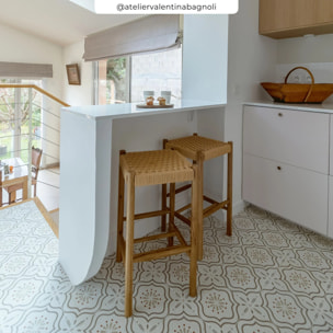 Tabouret pour îlot central 65 cm en tressage et bois - Kepler