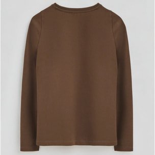 Maglietta marrone scuro a maniche lunghe a girocollo con logo Rigby Go Gold