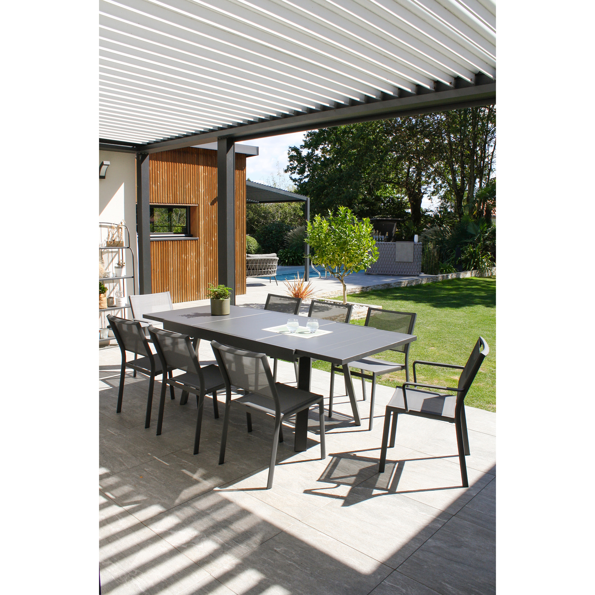 STOCKHOLM - Ensemble repas de jardin 8 places en aluminium