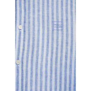 Camicia a righe cotolino blu con collo italiano e logo Polo Club